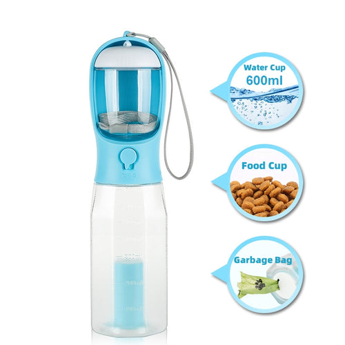 3-in-1 Portable Dog Water Bottle & Food Feeder – Leak-Proof Travel Design
